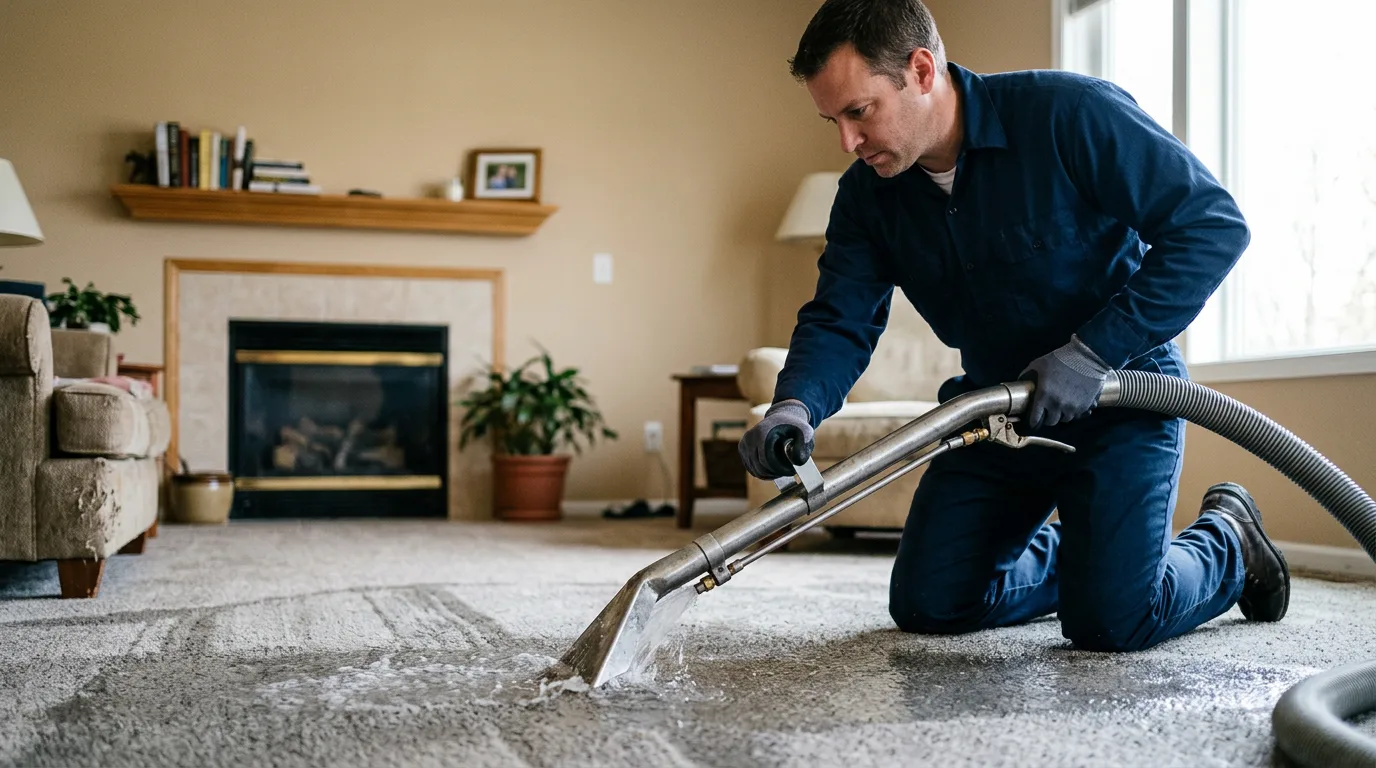 Water damage restoration technician working near Freehold, NY